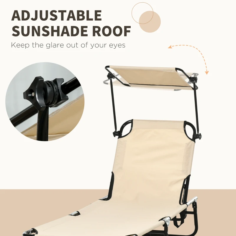 Best 2 Piece Folding Sun Loungers with Canopy, Adjustable Recliner Garden Chairs with Side Pocket, Steel Frame and Breathable Mesh for Outdoor, Pool, Beach, Garden, Tan Brown - Image 5