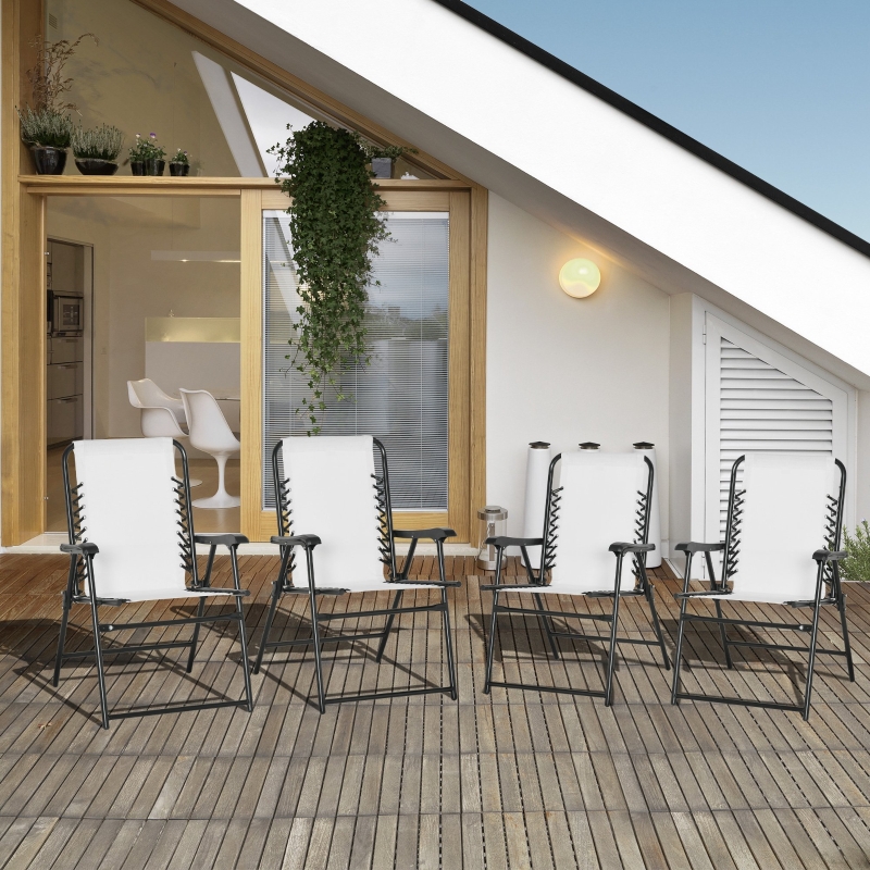 Best Pieces Patio Folding Chair Set, Outdoor Portable Loungers for Camping Pool Beach Deck, Lawn Chairs with Armrest Steel Frame, Cream White - Image 10