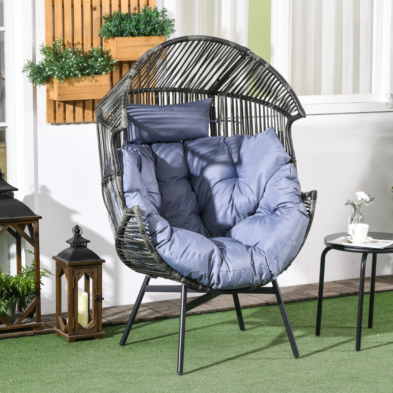 Best String Rattan Egg Chair, with Padded Seat Cushion - Grey/Black - Image 10