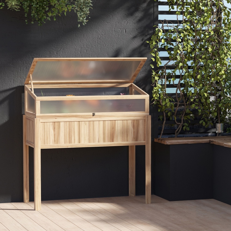 Best Raised Garden Bed 2-IN-1 Wood Cold Frame Greenhouse with Elevated Garden Box, Openable Top for Flowers, Vegetables, Plants, Natural - Image 10