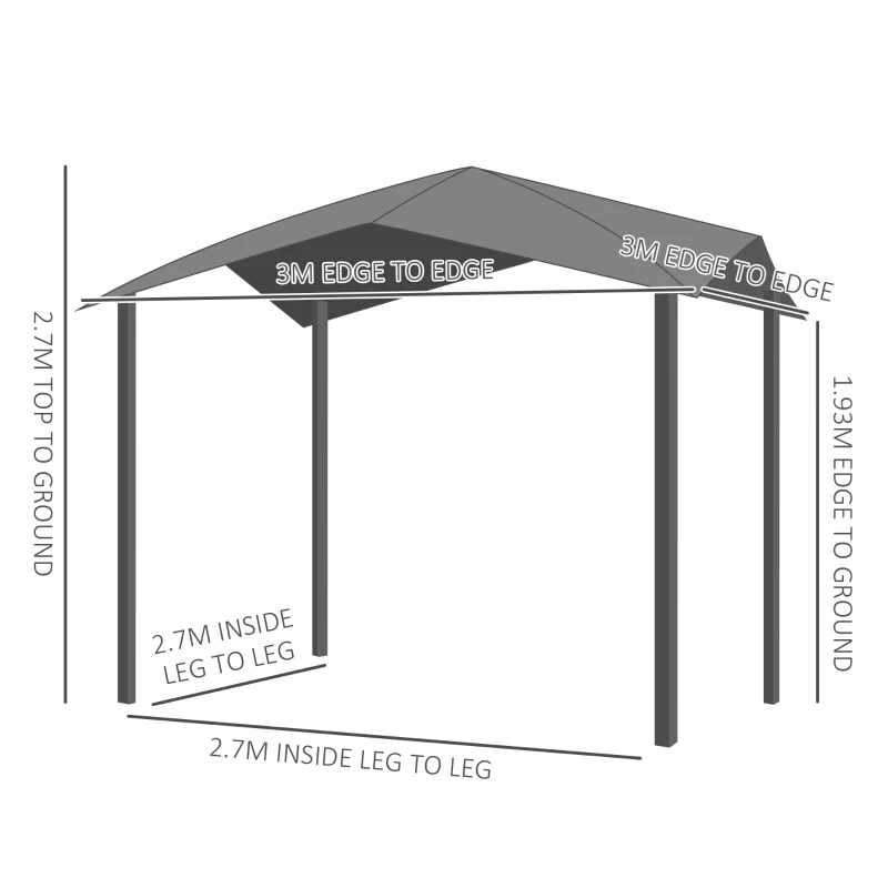 Best 3x3(m) Outdoor Gazebo Garden Pavilion Sunshade Canopy Tent with Steel Frame, Grey - Image 3