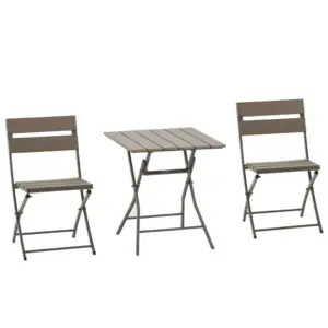 Best 3 Piece Foldable Garden Bistro Set Patio Furniture Set with Table and 2 Chairs for Conservatory Balcony Terrace, Grey
