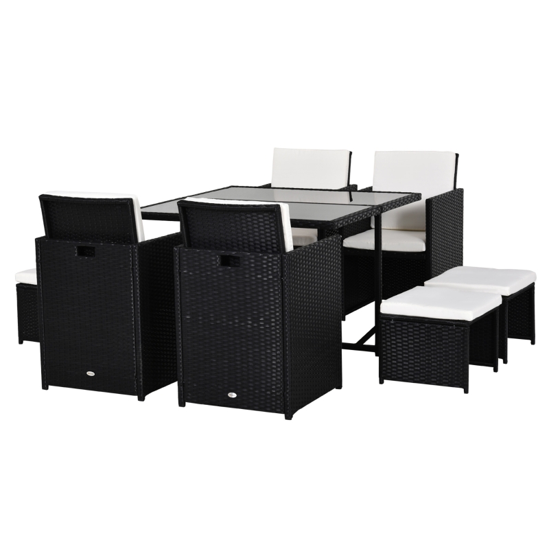 Best 8 Seater Rattan Cube Garden Furniture Set, Rattan Dining Set with Cushions, Outdoor Dining Table and Chairs with 4 Armchairs, 4 Stools, Square Glass Top Table, Black - Image 11