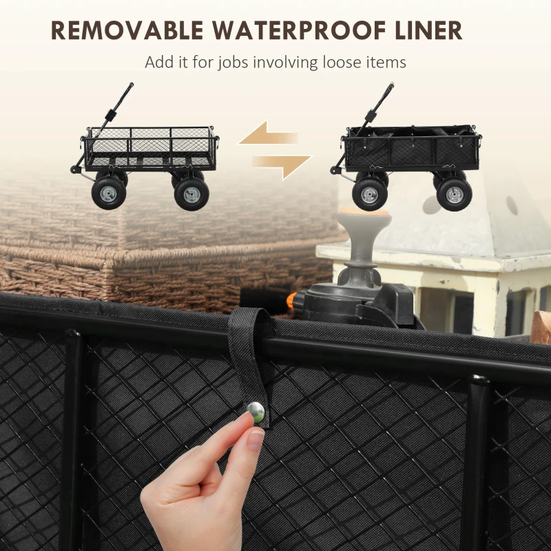 Best 114L Steel Frame Garden Cart Trolley - Black - Image 4