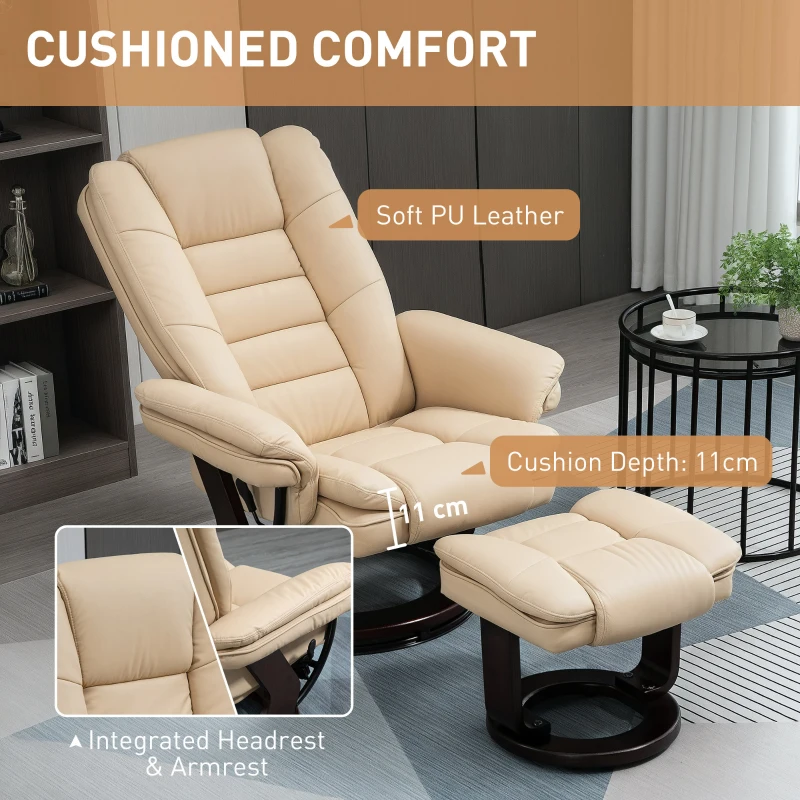 Best Faux Leather 135° Reclining Chair and Footstool - Beige - Image 6