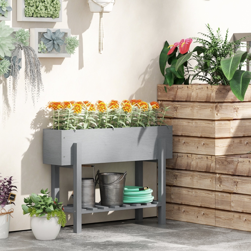 Best Wooden Two-Tier Raised Planter - Grey - Image 10