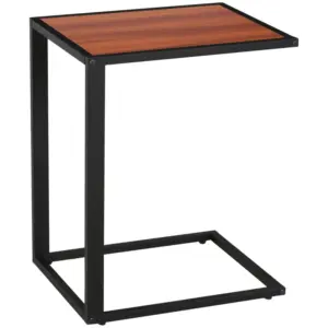 Best C-Shaped Side Table, Sofa End Table with Metal Frame, Accent Couch Table for Living room, Bedroom, Walnut and Black