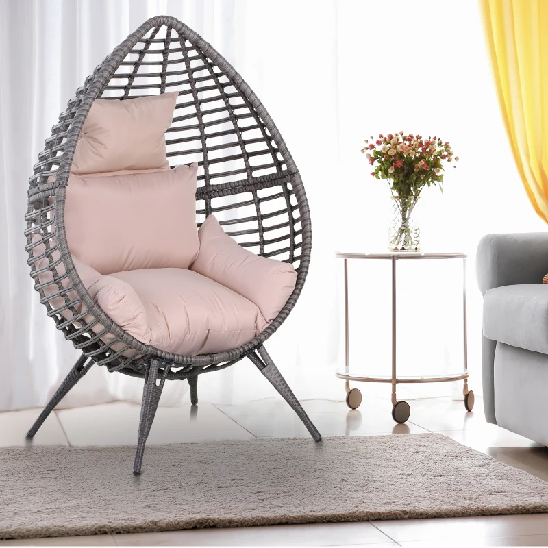 Best Garden Egg Chair, Teardrop Outdoor PE Rattan Chair with Full-body Soft Padded Cushion, Grey - Image 2