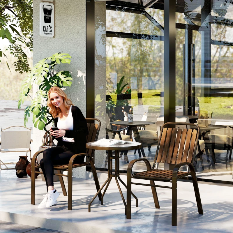 Best 3 Pieces Patio Bistro Set with Stackable Chairs, Tempered Glass Table, for Outdoor, Balcony, Patio, Garden, Dark Brown - Image 2