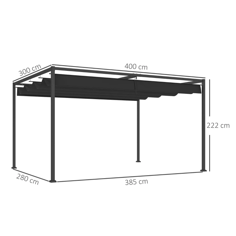 Best 4 x 3m Metal Pergola, with Retractable Canopy Roof - Black - Image 3