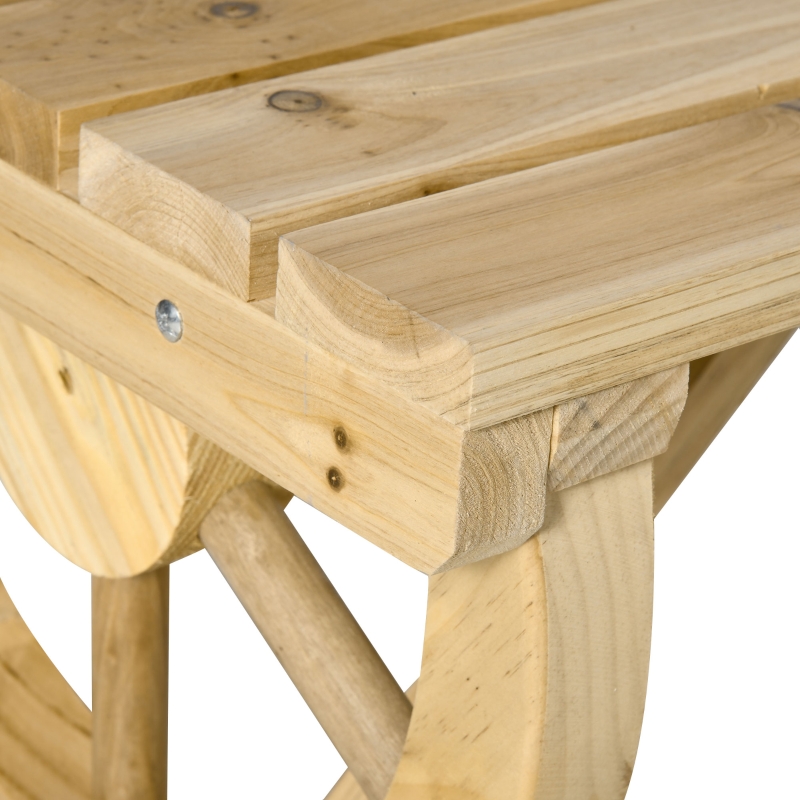 Best 2-Person Garden Bench Rustic Wooden Outdoor Bench with Wheel-Shaped Legs Slatted Seat for Patio Natural Wood Effect - Image 10
