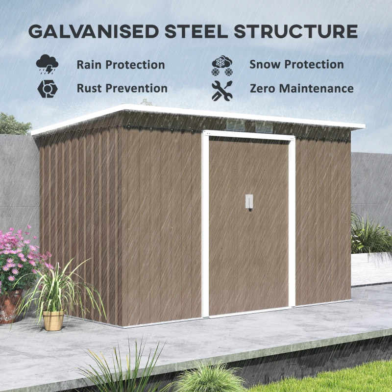 Best 9ft x 4ft Metal Garden Shed, Outdoor Tool House with Foundation Kit, Ventilations and Double Doors, Light Grey Wood Grain - Image 4