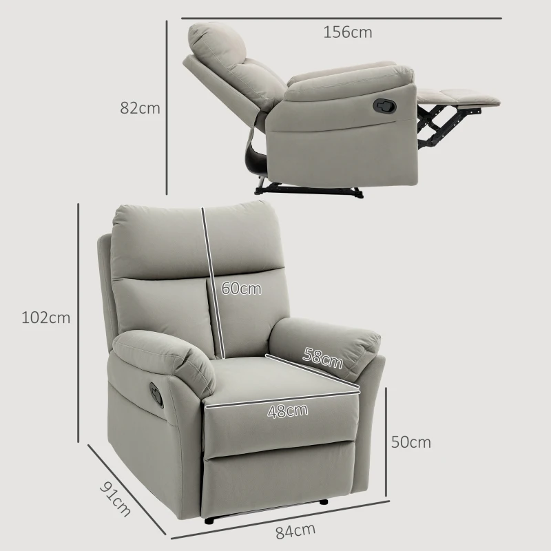 Best 140° Manual Reclining Armchair, with Footrest - Grey - Image 3