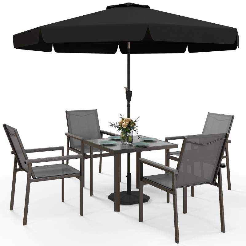 Best Five-Piece Metal Dining Set, with Glass-Top Table - Grey - Image 11