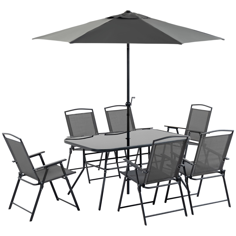 Best Eight-Piece Garden Dining Set, with Chairs, Table and Parasol - Black - Image 14