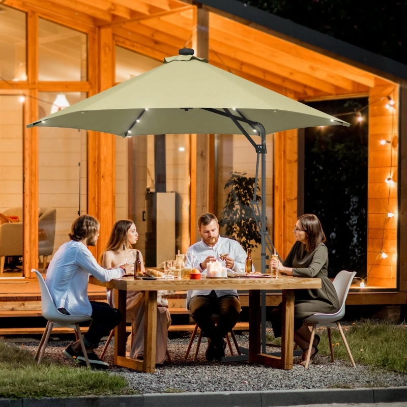 Best 3(m) Garden Parasol Cantilever Umbrella with Solar LED, Cross Base and Waterproof Cover, Beige - Image 2