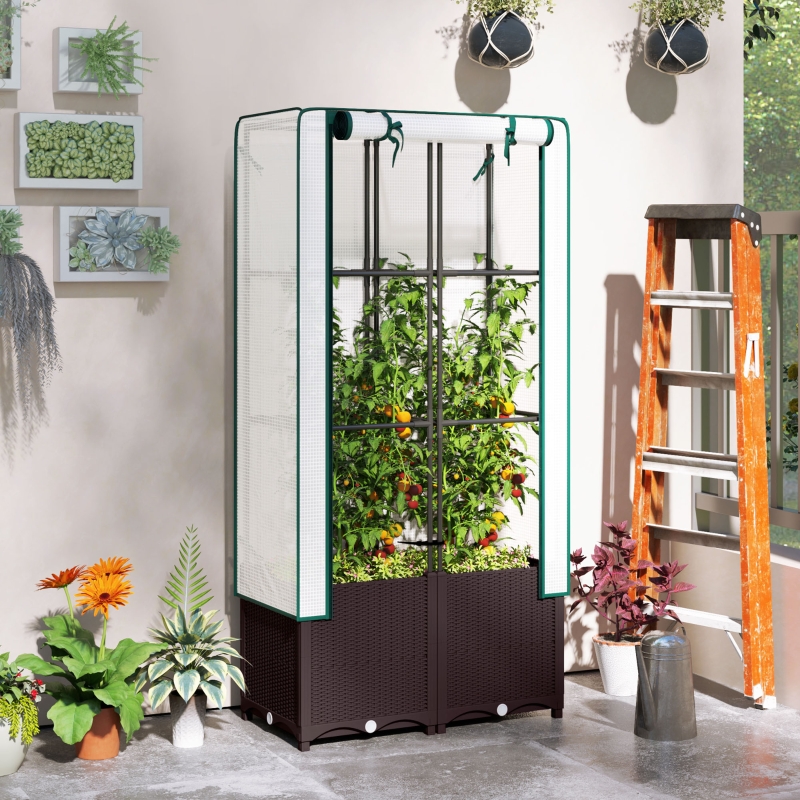 Best Raised Garden Bed with Trellis, Plastic Planter Box with PE Cover, Drainage Holes and Drain Plugs for Climbing Plants, Vegetables, Flowers, 80 x 40 x 140 cm - Image 10