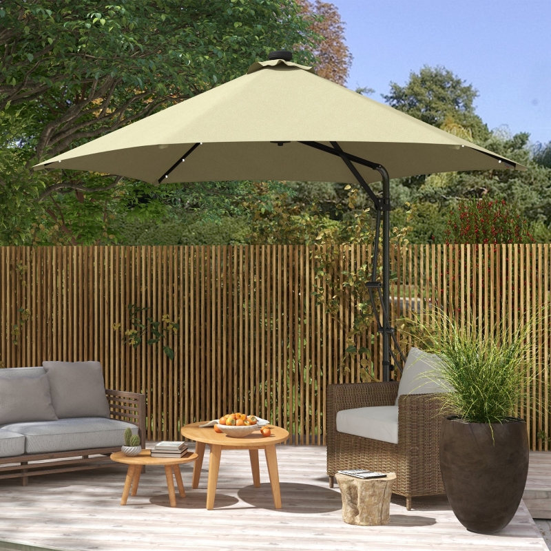 Best 3(m) Garden Parasol Cantilever Umbrella with Solar LED, Cross Base and Waterproof Cover, Beige - Image 10