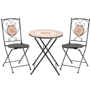 Best 3 Piece Mosaic Bistro Set, 2 Folding Chairs & 1 Round Table Outdoor Furniture for Outdoor, Balcony, Poolside, Yellow