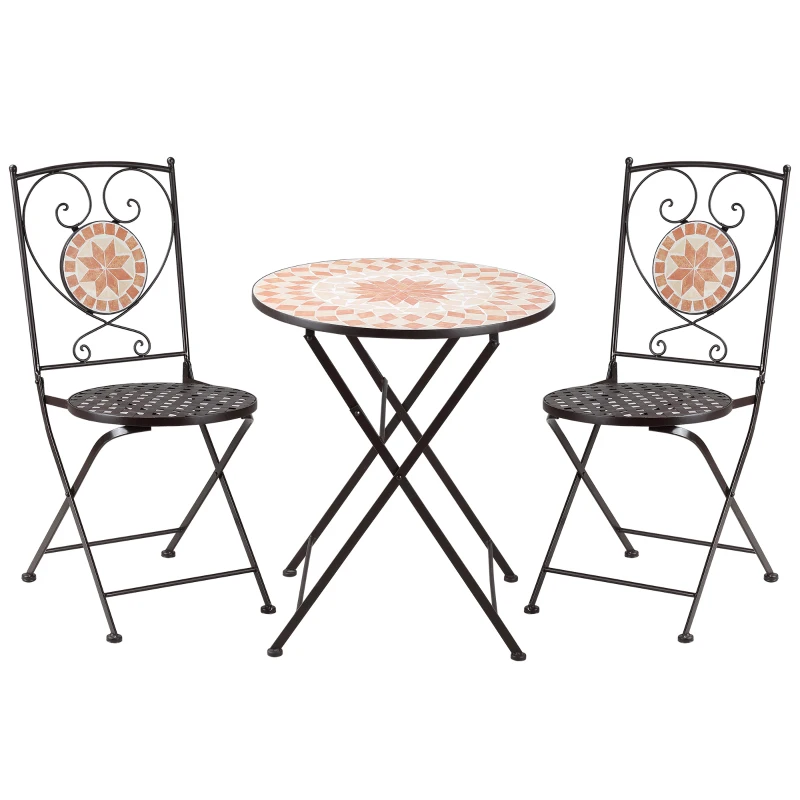 Best 3 Piece Mosaic Bistro Set, 2 Folding Chairs & 1 Round Table Outdoor Furniture for Outdoor, Balcony, Poolside, Yellow