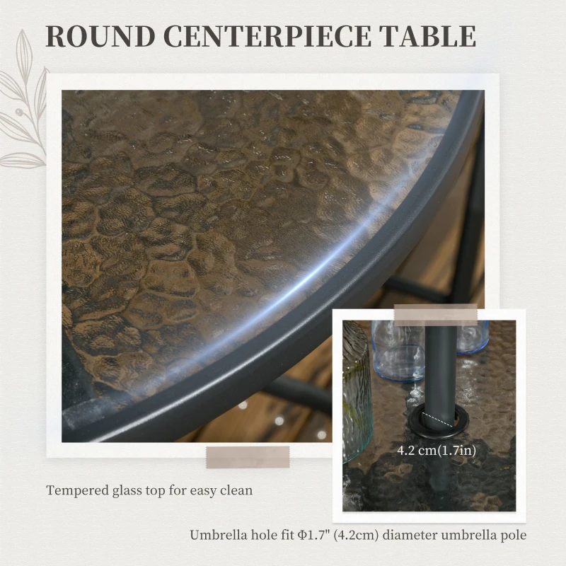 Best 4 Seater Rattan Dining Set, Rattan Garden Furniture Set with Parasol Hole, Outdoor Dining Table and Chairs with 4 Armchairs, Round Glass Top Table for Patio, Balcony, Mixed Grey - Image 5