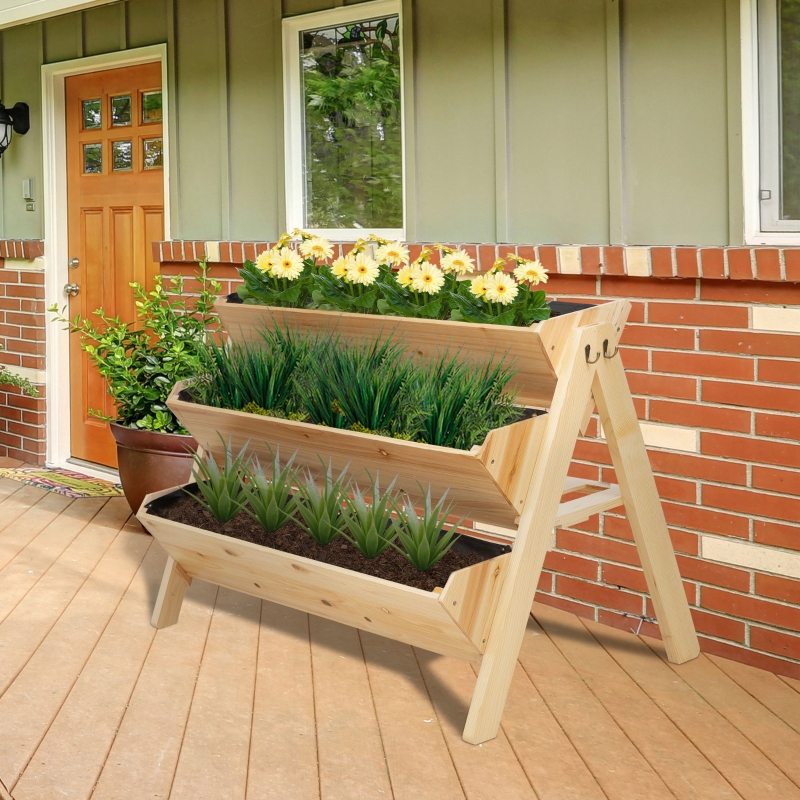 Best 3 Tier Raised Beds for Garden, Wooden Planter Boxes with Clapboard and Hooks, 142L, 120 x 68 x 80cm - Image 10