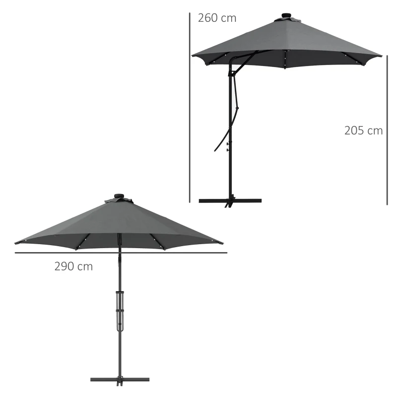 Best 3m LED Parasol Umbrella, with Base and Cover - Grey - Image 3