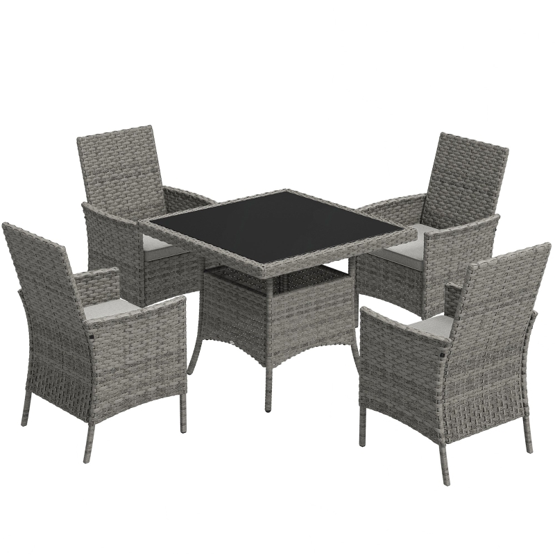 Best Rattan Garden Furniture Set, Outdoor Dining Table and Chairs 4 Seater with Cushions, Square Tempered Glass Top, 4 Armchairs, for Balcony, Terrace, Conservatory, Grey - Image 11