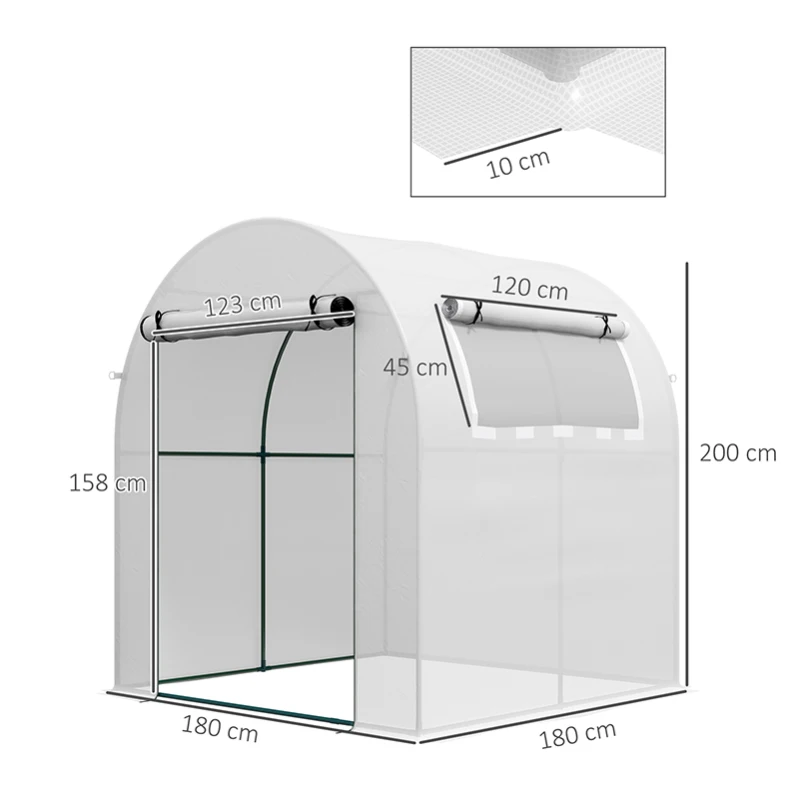 Best Walk in Polytunnel Greenhouse, Green House for Garden with Roll-up Window and Door, 1.8 x 1.8 x 2 m, White - Image 3
