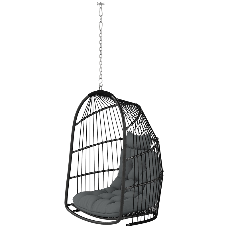 Best Hanging Egg Chair, Foldable Rattan Garden Swing Chair with Installation Kit, Thickened Cushion and Headrest, Indoor Outdoor Hanging Egg Basket Seat for Patio, Porch, Dark Grey - Image 11