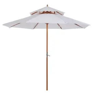 Best 2.7m Elegant Wooden Frame Parasol Umbrella - Cream White