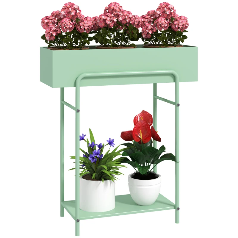 Best 2 Tier Plant Stand, Metal Plant Rack Shelf with Drain Holes, Floor-standing Flower Pot Stand for Indoor Outdoor Garden Patio Balcony Living Room, Green