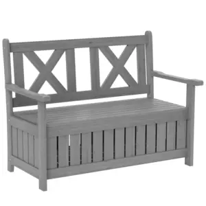 Best 2-Seater Garden Storage Bench for Patio Wood Porch Decor Outdoor Seating, Charcoal Grey