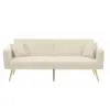 Sherpa Convertible Sofa Bed with 2 Side Pockets, Adjustable Backrest, Gold Legs, Elegant Loveseat for Bedroom, 176L x 64W x 75H cm, Beige - Image 2