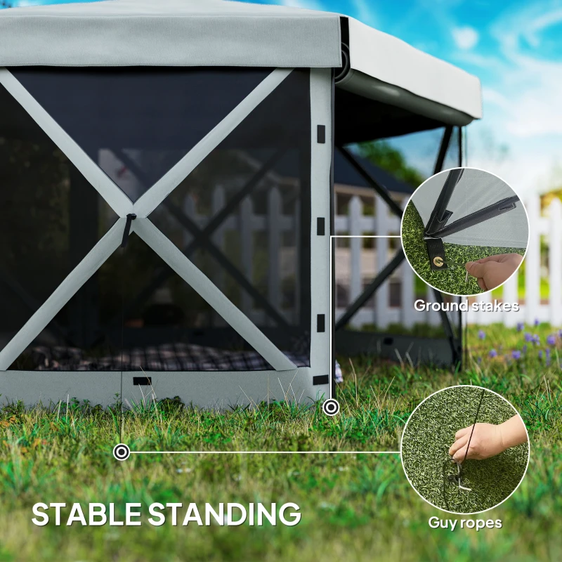 Best 3 x 3(m) Hexagon Pop Up Gazebo with 5 Sides and Carry Bag, Waterproof, UV Resistant Party Tent Instant Event Shelter with Netting for Garden, Patio, Light Grey - Image 7