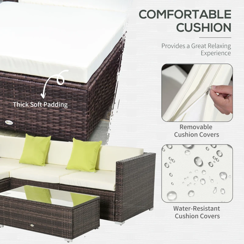 Best 4-Seater Rattan Sofa Set Garden Outdoor Sectional Sofa Coffee Table Combo Patio Furniture-Brown - Image 5