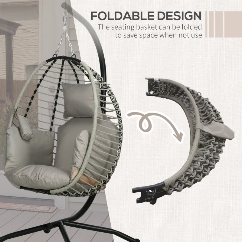Best Single Rattan Hanging Egg Chair, with Seat Cushion - Grey - Image 5