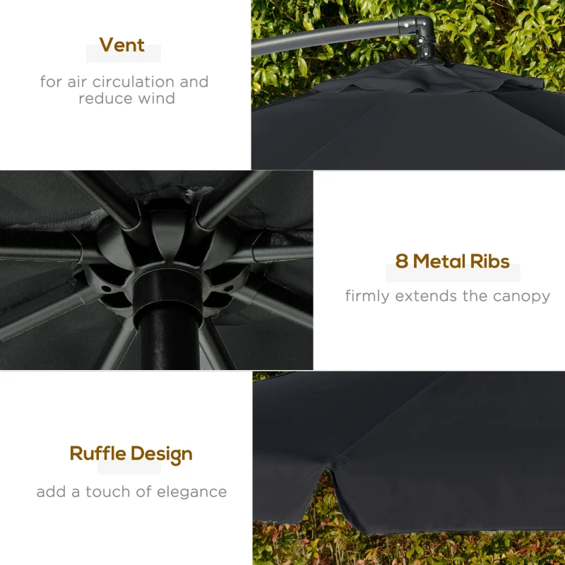 Best 2.7m Garden Banana Parasol Cantilever Umbrella with Crank Handle and Cross Base for Outdoor, Hanging Sun Shade, Black - Image 5