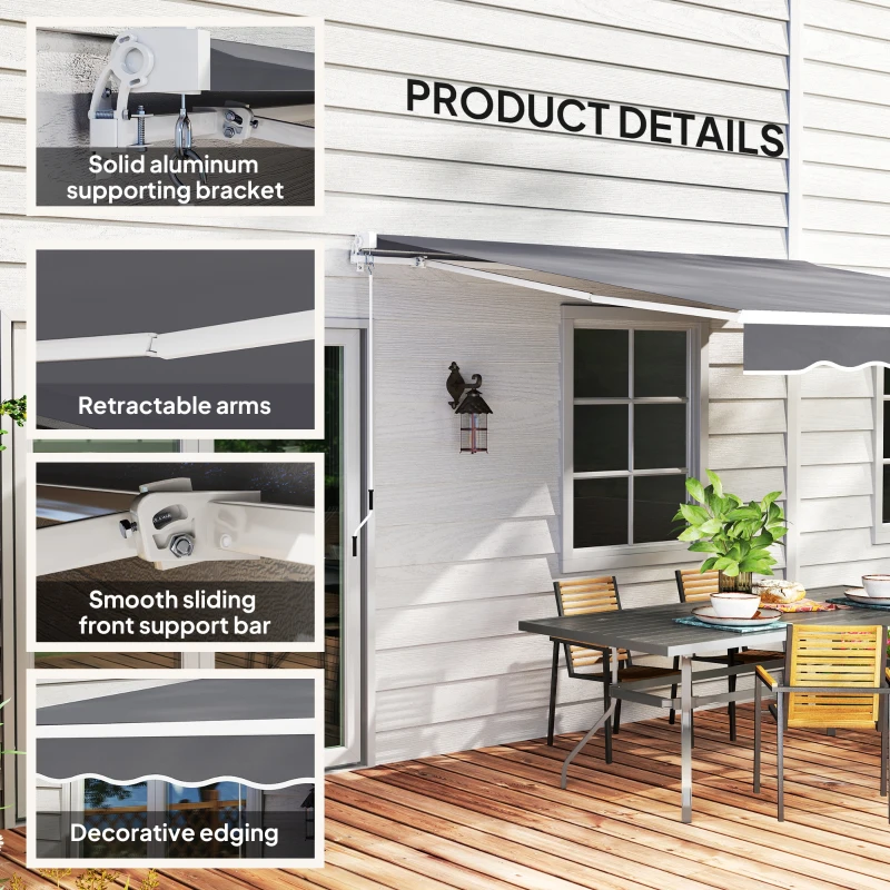 Best 2 x 2.5m Manual Retractable Awning - Dark Grey - Image 7