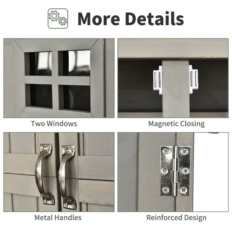 Best Wooden Garden Shed with Two Windows, Tool Storage Cabinet, Outdoor Double Door Organizer 127.5L x 50W x 164H cm, Grey - Image 6