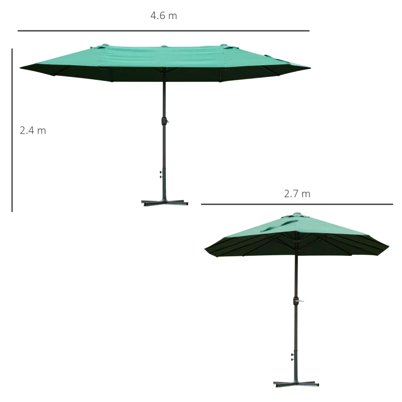 Best 4.6M Sun Umbrella Canopy Double-sided Crank Sun Shade w/ Cross Base Dark Green - Image 3