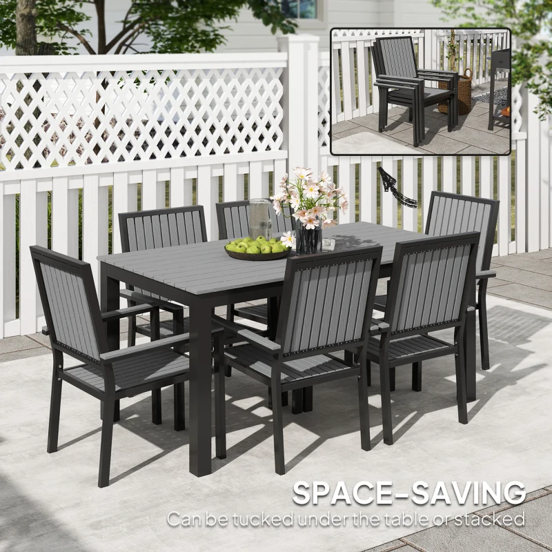 Best 6 Seater Garden Dining Set with Stackable Chairs, Aluminium Frame, Rectangular Plastic Top, Garden Furniture Set, Outdoor Dining Table and Chairs for Patio, Balcony, Poolside, Grey - Image 5