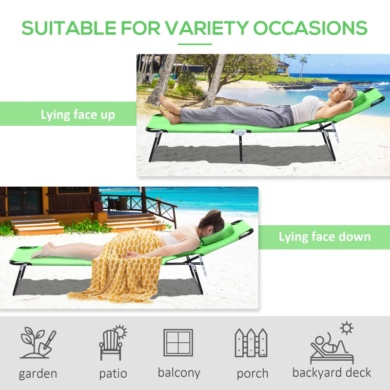Best Outdoor Folding Sun Lounger with Face Hole, 4 Level Adjustable Backrest Reclining Garden Lounger, Garden Recliner Sunbed with 600 D Oxford Cloth Seat and Pillow for Beach, Green - Image 5
