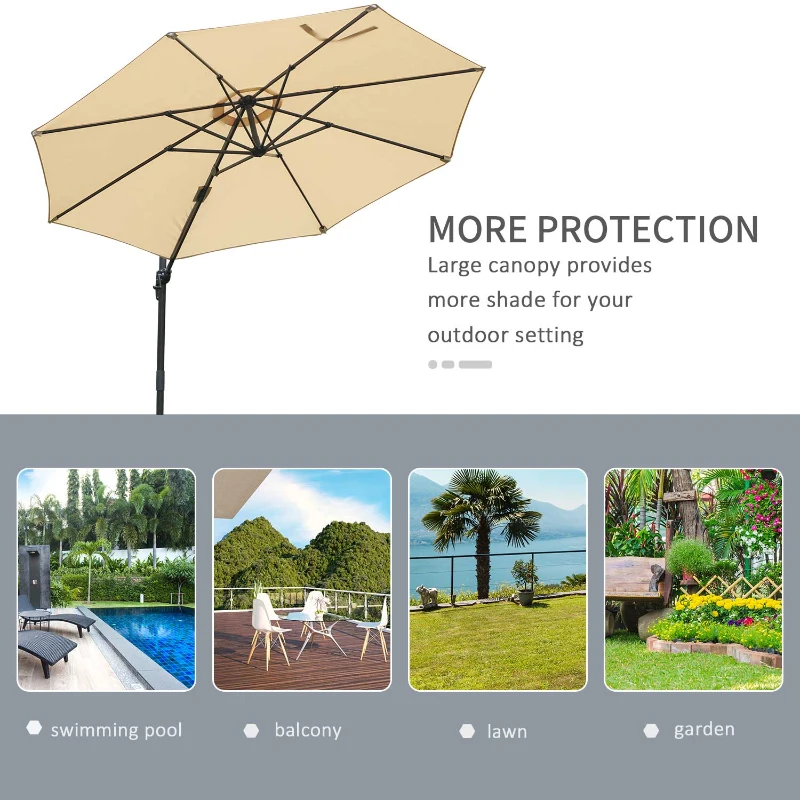 Best Round Umbrella Parasol W/ Tilt 360° Rotation and Hand Crank Cross Base-Beige - Image 7