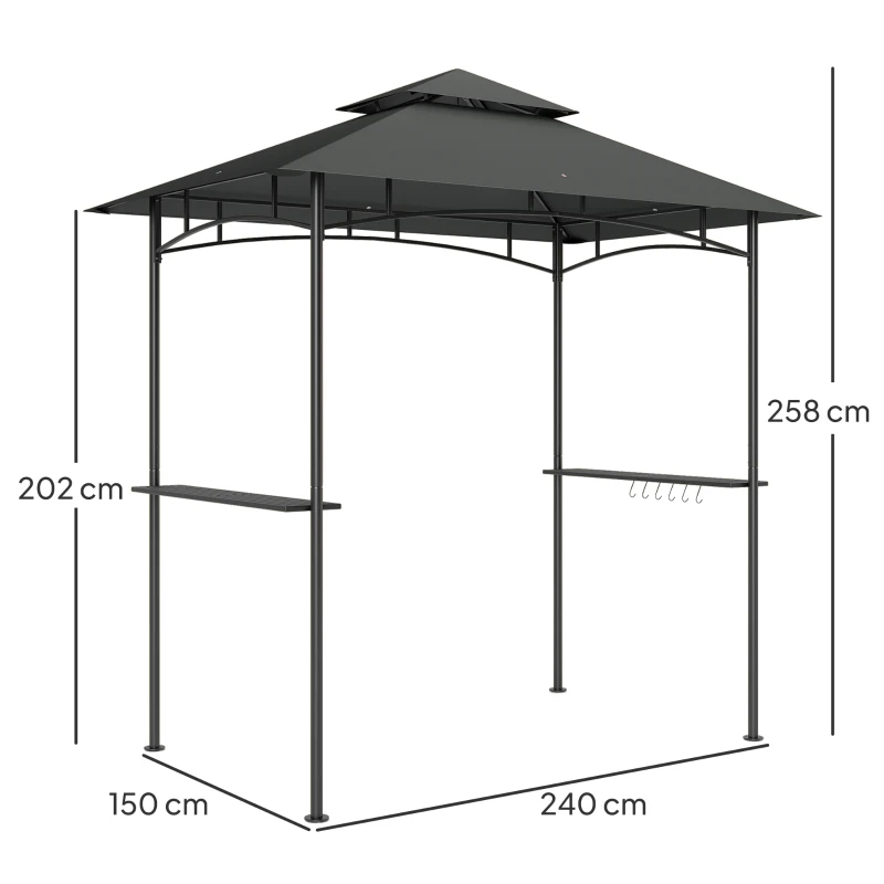 Best 8' x 5' Grill Gazebo, Double Tiered BBQ Gazebo Shelter Canopy with LED Lights, 2 Side Shelves, Hooks, Dark Grey - Image 3