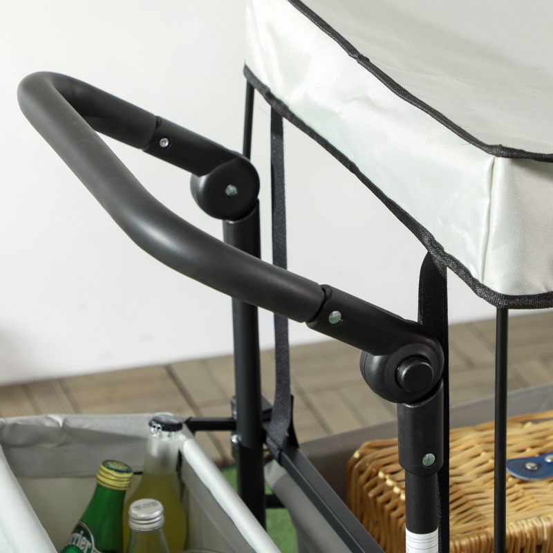 Best Folding Trolley Cart Storage Wagon Beach Trailer 4 Wheels with Handle Overhead Canopy Cart Push Pull for Camping, Grey - Image 9