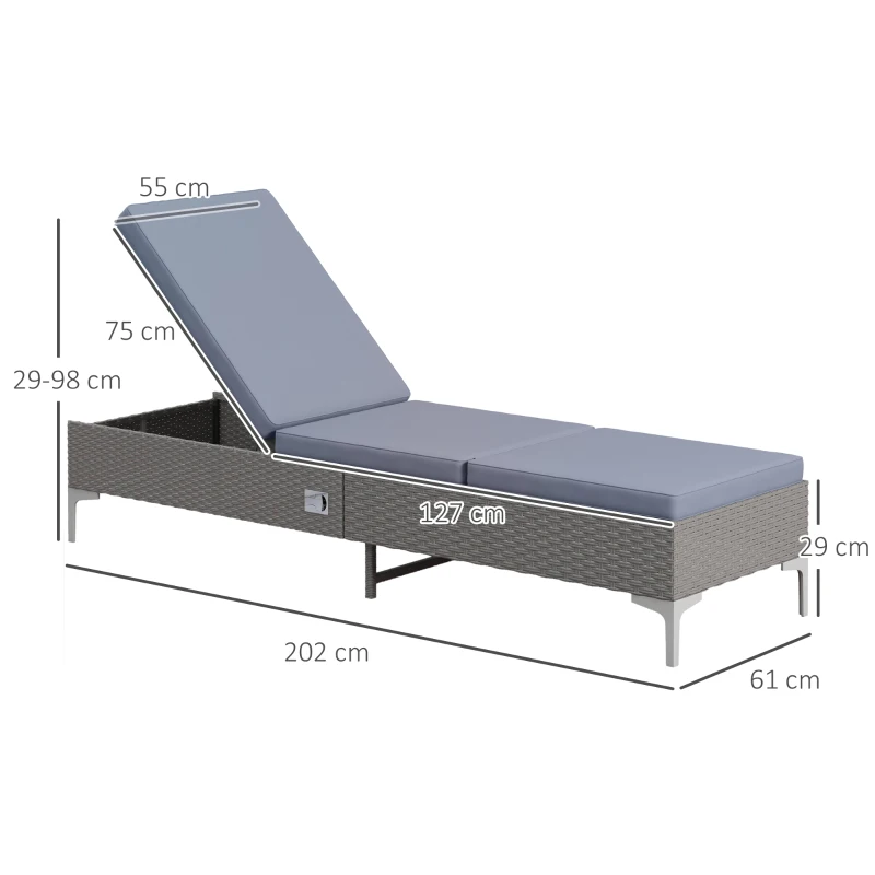 Best Outdoor PE Rattan Sun Lounger, Multi-position Backrest Adjustable Single Recliner Sunbed Daybed with Removeable & Washable Cushion, for Patio, Garden, Dark Grey - Image 3