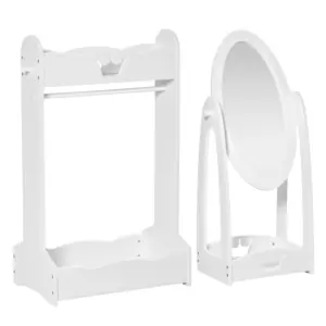 Best Kids Clothes Rail and Mirror Set 360° Rotation Free Standing Full Length Mirror and Hanging Rack with Storage Shelves Child's Dressing Mirror Garment Wardrobe White