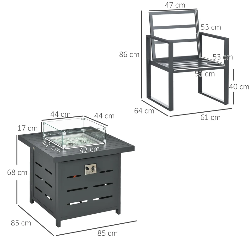 Best 5-Piece Aluminium Garden Furniture Sets, 4 Seater Outdoor Conversational Dining Set with Gas Fire Pit Table Cushions for Yard, Poolside, Patio, Grey - Image 3