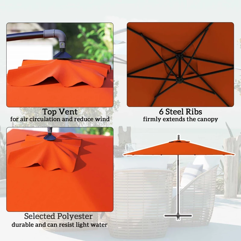 Best 3(m) Cantilever Overhanging Parasol, with Cross Base - Orange - Image 5